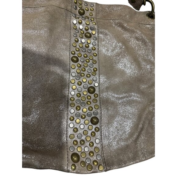 Fossil Metallic Gold Leather Studded Shoulder Bag With Adjustable Strap - Picture 7 of 7